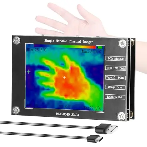 Irfora Caméra thermique portable -40 ℃ à 300 ℃ Petite caméra thermique prend en charge la mesure de la température moyenne maximale et minimale Enregistrement de l'image Écran TFT de 2,8 pouces avec