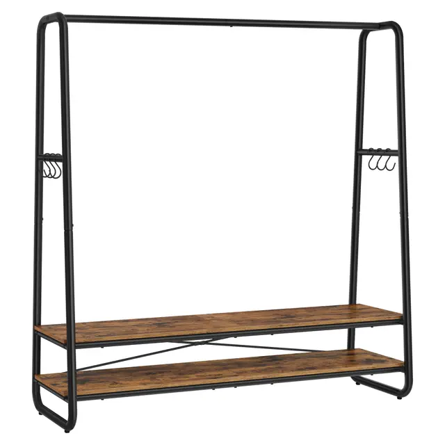 VASAGLE Portant à Vêtement, Porte-manteaux, Armoire, Vestiaire, avec 2 Étagères, 6 Crochets en Forme de S, Cadre en Acier, 45 x 138 x 160 cm, pour Chambre, Marron Rustique et Noir RGR119B01