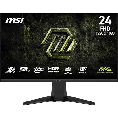 MSI MAG 245F X24 Écran Gaming 24,5'' FHD - Dalle Rapid IPS 1920 x 1080, 240 Hz / 0,5 ms, HDR Ready, AMD FreeSync™ Premium, AI Vision, HDMI 2.0b, DP 1.2a, Design sans Bordure, Compatible VESA, Noir