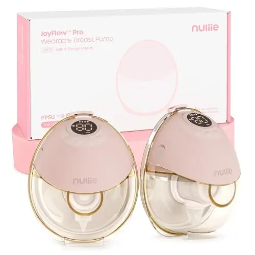 Nuliie JoyFlow Pro Tire-lait portable mains libres avec veilleuse & collecteur PPSU sans BPA, tire-lait électrique avec 4 modes & 12 niveaux, téterelle 24 mm, inserts 17/19/21 mm, lot de 2 Rose