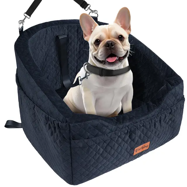 Vivifying Siège Auto pour Petit Chien, rehausseur Amovible et Lavable pour Animaux jusqu'à 11,3 kg - Lit de Voyage avec Compartiments de Rangement et Ceinture de sécurité (Noir)
