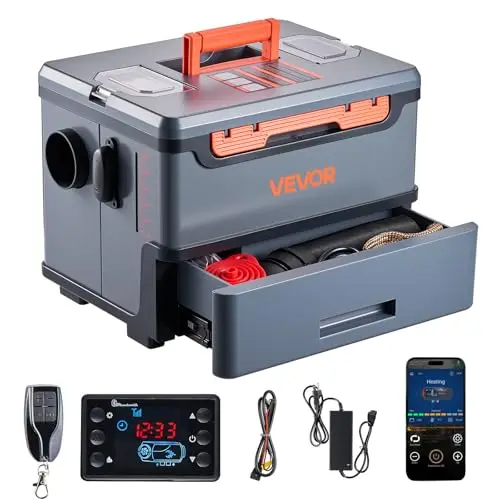 VEVOR Chauffage Diesel 8 kW DC 12 V/24 V, Réchauffeur d'Air Diesel pour Stationnement, Portable, avec Contrôle par Application Bluetooth, Télécommande et Écran LCD, Réservoir 5 L, pour Camion