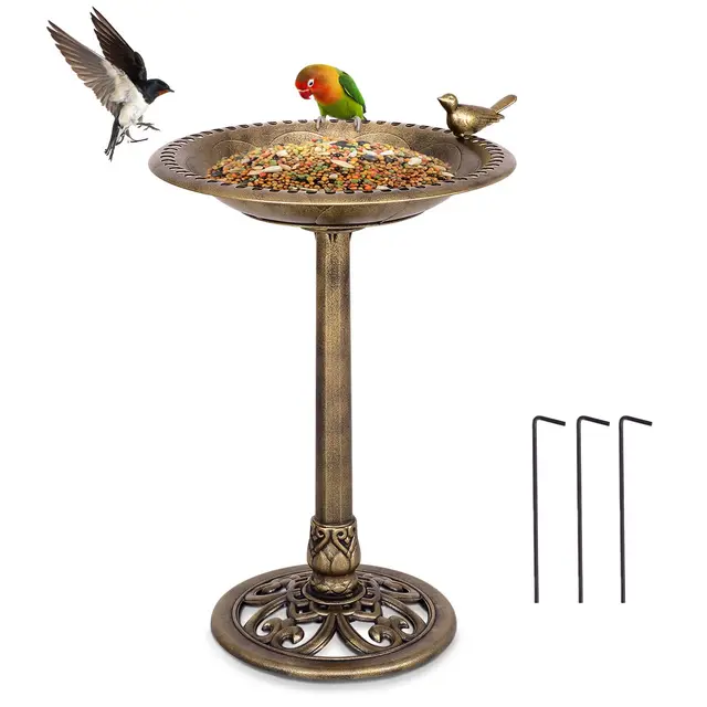 COSTWAY Abreuvoir Oiseaux Extérieur Plateau Dia.51 cm, Mangeoire Oiseaux Hauteur 72CM, Bain d'oiseaux sur Pied, Design Antique (Bronze)