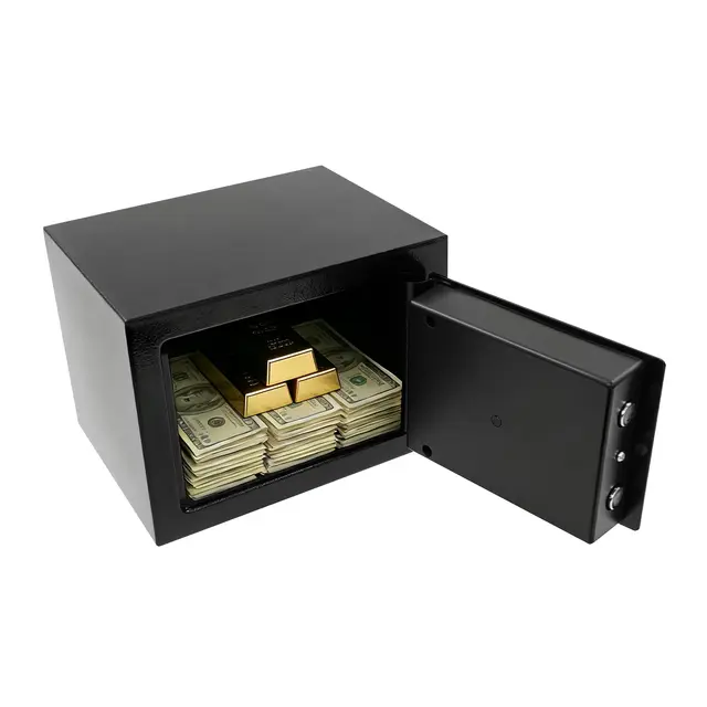Coffre-fort mural en acier avec 3 clés - Coffre-fort pour la maison - Coffre-fort de sécurité pour l'école, le bureau, l'hôtel - 23 x 17 x 17 cm - Noir