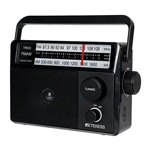 Retekess TR633 Radio Portable, Poste Radio, AM FM, Excellente Réception, Gros Boutons, Secteur ou Piles, Prise Casque 3,5 mm, Adapté aux Personnes âgées, Cuisine, Chambre