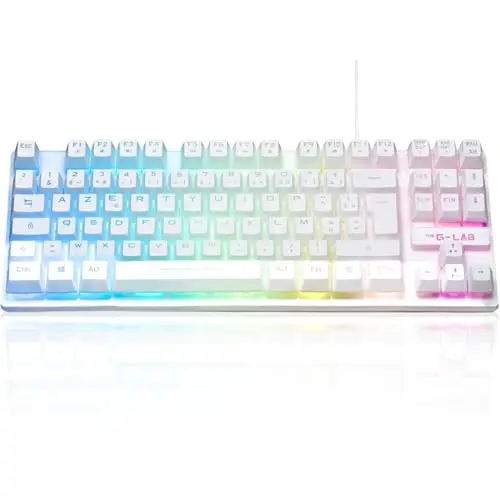 The G-Lab Keyz Caesium TKL Clavier Gamer TKL 87 Touches Filaire USB AZERTY Français, Rétro-Éclairage LED Multicolore - Clavier Gaming Compact sans Pavé Numérique pour PC/PS4/PS5/XBOX (Blanc)