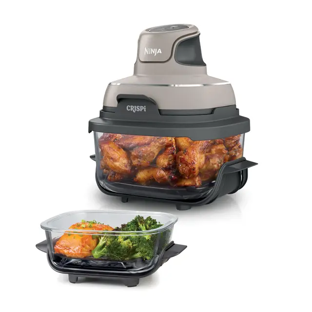 Ninja CRISPi Friteuse sans huile portable, 3,8L, 4-en-1 : Frire sans huile, Rôtir, Garder au chaud, Recroustiller, Design compact, 2 récipients avec couvercles, 1 700 W, Pierre FN101EUST