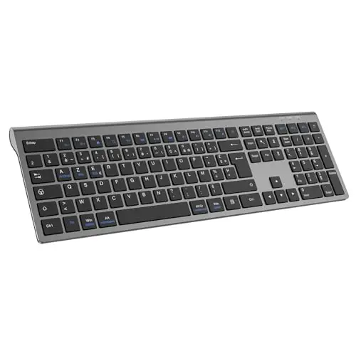 cimetech Clavier sans Fil Silencieux Bluetooth(BT1+BT2+BT3), Clavier Rechargeable, Ultra-Fin, AZERTY Français, avec Pavé Numérique, pour MacOS/iOS/Android/Windows/PC/Ordinateur/Portable-Gris Noir