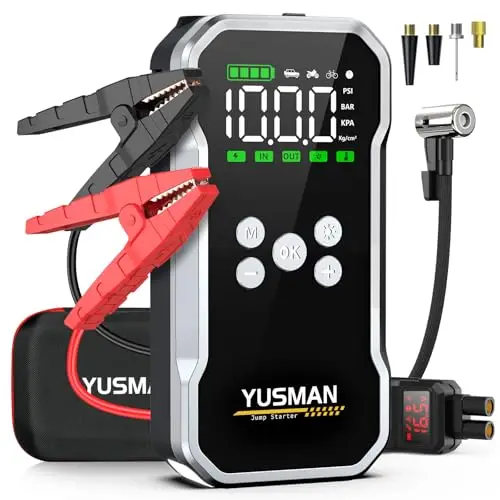 Booster Batterie Voiture 6000A avec Compresseur 150 PSI - Démarreur Portable 12V pour 10L Essence / 8L Diesel - Pinces Sécurité Intelligentes, LED, Fonction Power Bank