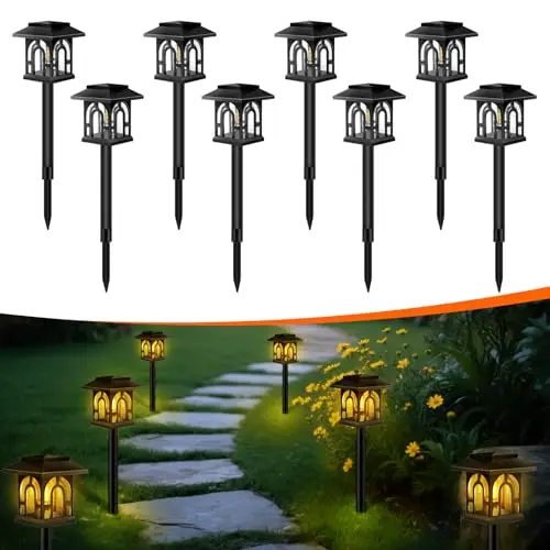 Lot de 8 Lampes Solaire Exterieur Jardin, IP65 Étanche, Lumière Solaire Automatique Rechargeable, Decoration Jardin pour Exterieur Balcon, Terrasse, Pot à Fleurs, Chemin, Pelouse(Blanc Chaud)