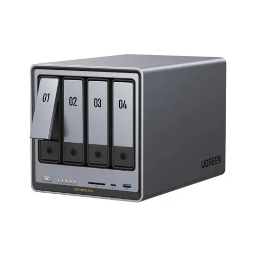UGREEN NASync DXP4800 Pro NAS de Bureau 4 Baies, Processeur Intel i3-1315U 6 cœurs, 8 Go de RAM DDR5 Jusqu’à 96 Go, SSD 128 Go, 1 Port 10 GbE, 1 Port 2,5 GbE, 2×M.2 NVMe, HDMI 4K, (sans Disque)