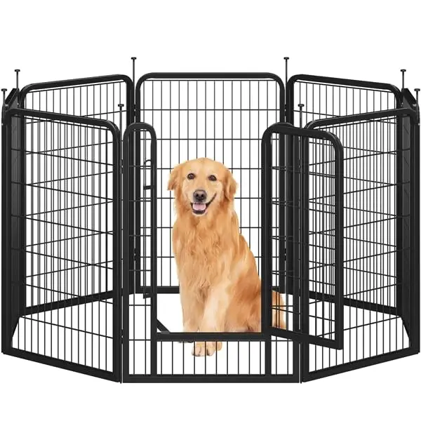 Yaheetech Parc pour Chien 8 Panneaux Enclos Chiens Chiot Lapin Canard Rongeur 68 x 100 cm Enclos Clôture en Métal Chenil Exterieur avec piquets à Sommet Ovale et Plat