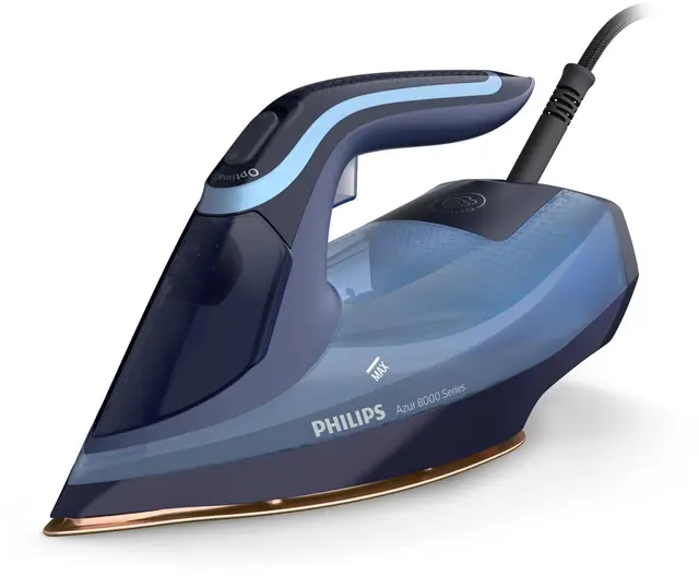 Philips fer à repasser Série 8000 - Puissance Fer à Vapeur 3000W, Effet Pressing 240 g, Débit vapeur continue 55 g/min, Semelle SteamGlide Elite, Réservoir 300ml, Bleu Ciel (DST8020/20)