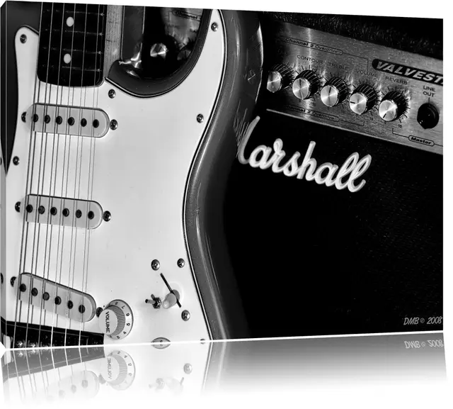Pixxprint E-Gitarre Verstärker ALS Leinwandbild/Größe: 60x40 cm/Wandbild/Kunstdruck/fertig bespannt