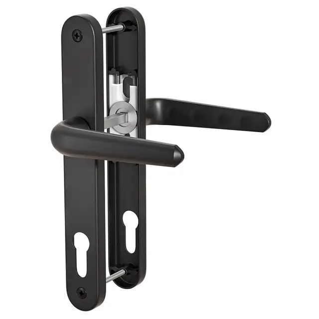 Bwintech UPVC Poignée de porte,Noir,Axe de 92mm,Centres de vis de 210mm,Plaque arrière de 243mm,Système de ressort de haute qualité,Convient à toutes les portes d'entrée en UPVC,Porte de patio
