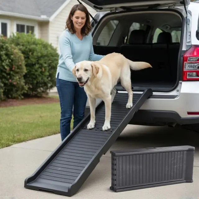 Rampe pour Chien Voiture – Stable – Rampe Antidérapante en Caoutchouc pour Grands Chiens – 174 cm Longueur & 38 cm Large – Escalier pour Chien Capacité 85 kg – Rampes d'accès Pliable pour SUV – Noir