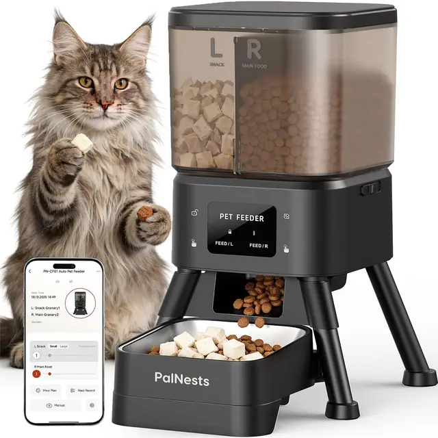 Distributeur de Croquettes pour Chat Automatique PalNests, Distributeur à Double Trémie 4L, Nourriture Connectée 5G/2.4G avec Programme Personnalisé, Bol en Acier Inoxydable