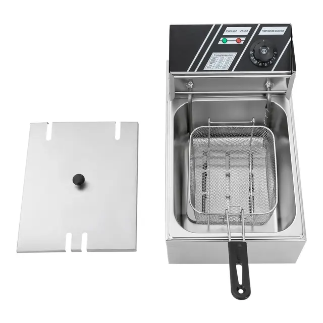Friteuse électrique commerciale en acier inoxydable Gastro 6L professionnelle avec panier, 3000 W (thermostat de 60 à 200 °C, chauffage rapide, robinet d'échappement, protection contre le