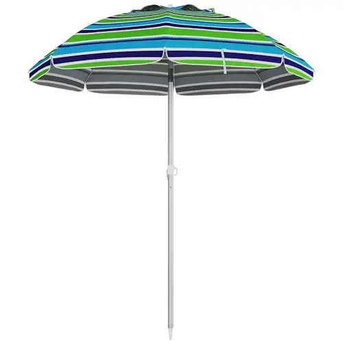Outsunny Parasol de plage parasol inclinable rond parasol d'extérieur hauteur réglable protection UV40 sac de transport inclus alu. polyester multicolore
