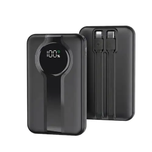 Batterie Externe avec Cable Intégré 20000mah 22.5W Power Bank Mini Batterie Externe USB c Powerbank Chargeur Externe Charge Rapide Portable Legere Petite Puissante (Noir)