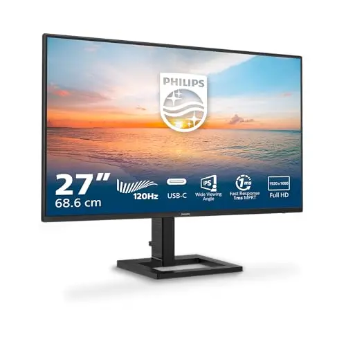 Philips 27E1N1300AM - Moniteur FHD 27 Pouces, réglable en Hauteur, Haut-parleurs (1920x1080, 100 Hz, HDMI, USB-C (Alimentation 65 W), hub USB) Noir