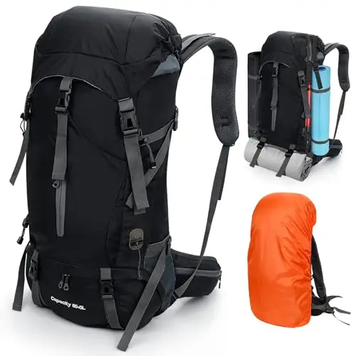Cozary Sac à Dos Randonnée 70L Anti-Déchirure Imperméable avec Housse Pluie, Système Respirant pour Trekking Camping Randonnée