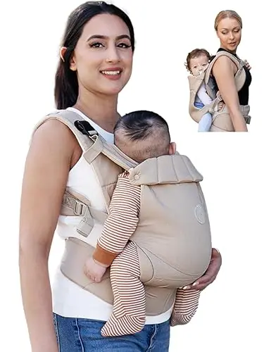 Porte-bébé Physiologique et Ergonomique, Pour Nouveau-né à Tout-petit (3–20 kg / 0–24 mois), Boucle à Ouverture Rapide, Enfilage Facile avec Appui-tête, Léger et Confortable(Kaki)