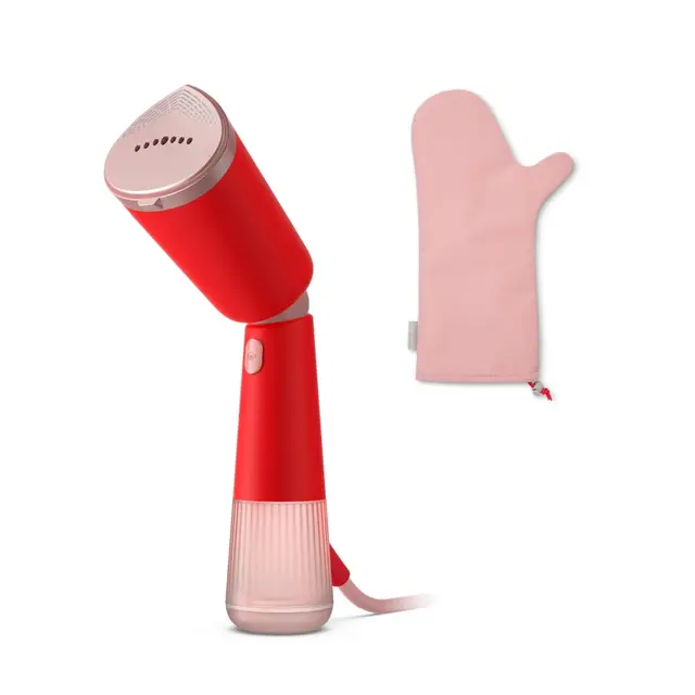 Philips Défroisseur à Main 5000 Séries - Steamer 1300W, Vapeur 24g/min, Réservoir 120ml, prêt en 35sec, plaque chauffante, modes Éco & Max, pochette, Léger 720g, rouge orangé (STH5020/40)