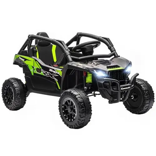 AIYAPLAY Voiture électrique Enfant UTV Kawasaki TERYX KRX 1000, Buggy électrique Enfant 12 V à 2 Moteurs 25 W avec télécommande 2,4 Ghz et Suspension arrière, phares LED, Musique et klaxon, Noir