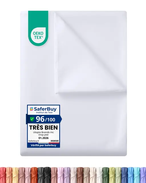 Utopia Bedding - Drap Plat sans élastique - 270 x 290 cm - Certifié Oeko-TEX - Polyester brossé Doux - Microfibre - Drap Plat - Blanc