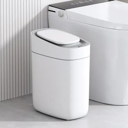ELPHECO Poubelle automatique de salle de bain avec couvercle - 9 l - Poubelle fine en plastique - Étanche - Détecteur de mouvement - Pour chambre à coucher, salon, espace étroit