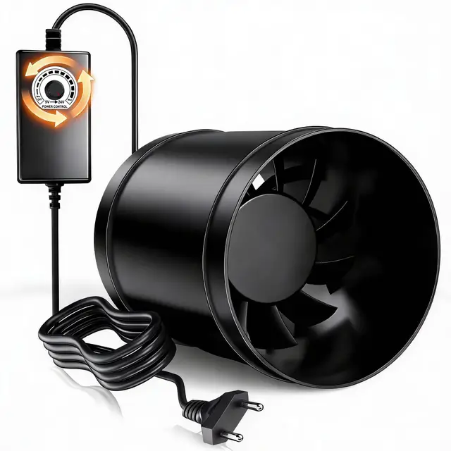 Ventilateur Extracteur d'Air 100mm à Vitesse Réglable, Puissant 221m³/h et Silencieux, Extracteur de Gaine pour VMC, Salle de Bain, Cave, Garage, Tente de Culture, Économe en Énergie, Noir