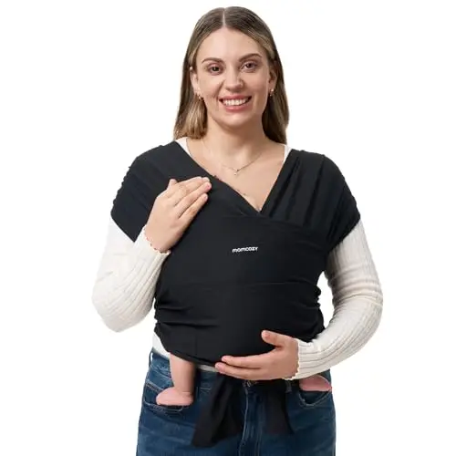 Momcozy Écharpe de portage bébé Ring sling facile à enfiler, | Sling bébé pour 3,6 à 15 kg | Respirante & ergonomique | Certifiée OEKO-TEX Standard 100 | Noir