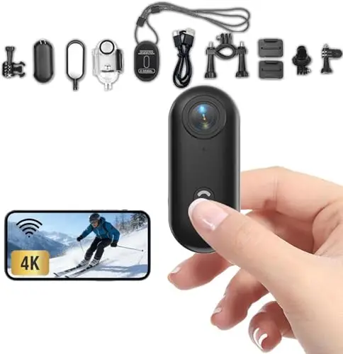 Caméra Action WiFi 4K Mini Caméra Sportive POV 170° Caméra Vidéo Portable Étanche Camera 360 Degrés Clip Rotatif Sport Camera professionnelle Aimant Action Cam pour Cyclisme Pêche Moto Vlog Animaux