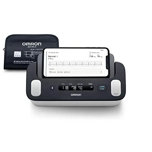 OMRON Complete Tensiomètre Bras et Appareil a Électrocardiogramme (ECG) | Validé cliniquement | Pour la détection de l'hypertension et le dépistage de la Fibrillation Auriculaire (FA) à domicile