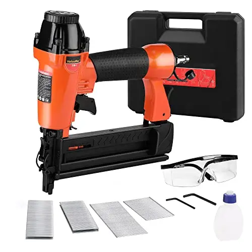 ValueMax Agrafeuse Pneumatique Multifonctionnelle 2 en 1 avec Boîte de Rangement Cloueuse 18GA avec 200 Agrafes et 200 Clous, Idéal pour Bricolage, Décoration, Murale, Tapisserie, Bois