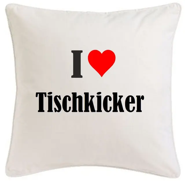 taie d'oreiller "I Love Tischkicker" 40cmx40cm microfibre ... cadeau idéal et décoration de bon goût pour chaque salon ou chambre à coucher en blanc avec fermeture éclair