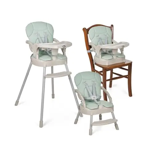 MS BabyWorld - Chaise haute BELLY pour bébé | Convertible en rehausseur et en chaise | 3 en 1 | Chaise haute pliable avec siège rembourré et repose-pieds (Belly Vert)