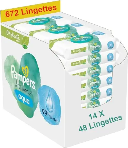 Pampers Lingettes Bébé Aqua Harmonie 0%,672 lingettes 14 paquets 48 lingettes