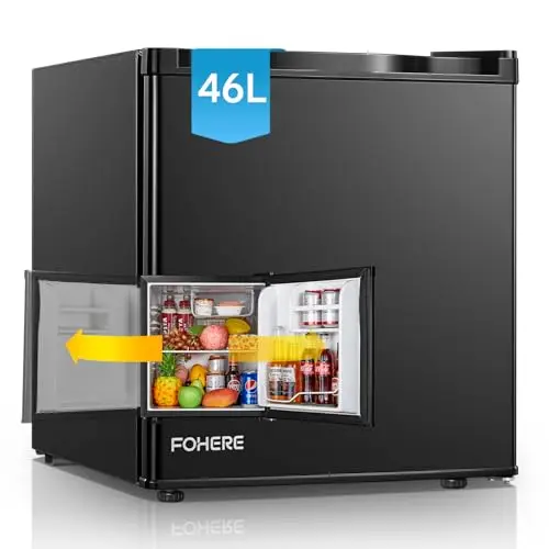 FOHERE Mini Réfrigérateur 46L, Petit Frigo Avec Congélateur, Silencieux, Porte Réversible, Pieds Réglables, Etagères Réglables, Minibar, Adapté à la Maison et au Bureau, Chambre, Dortoir, Hôtel