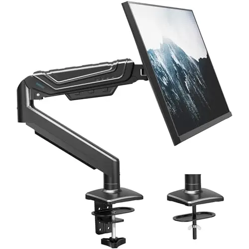 BONTEC Support écran pc 15-34 Pouces avec Bras écran pc Ergonomique à gaz, pour Moniteur Jusqu’à 12 kg Max, Support VESA 75x75 100x100, Rotation 360°, Inclinaison, Hauteur réglable et Gestion câbles