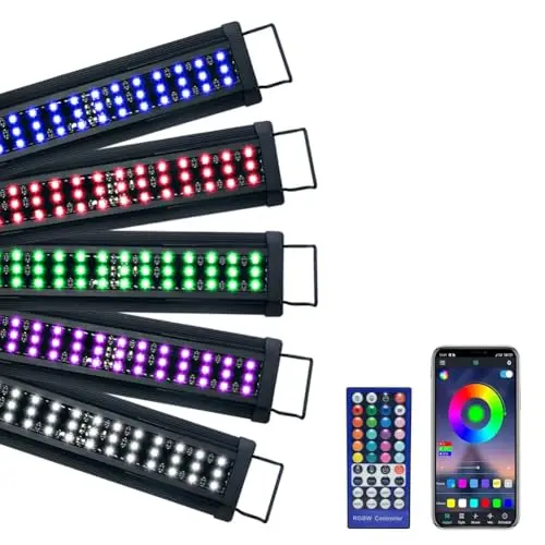 VARMHUS Lampe LED pour aquarium d'eau douce à spectre complet, étanche IP68, livrée avec télécommande et application de contrôle, plusieurs couleurs et 10 modes de luminosité. (30-45CM)