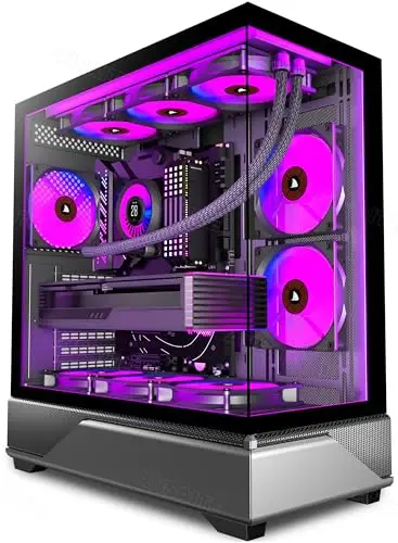 ANSAITE Boîtier PC ATX 6 Ventilateurs PWM ARGB pré-installés, Boîtier PC Gaming Mid-Tower, Boîtier Informatique panoramique en Verre trempé avec Type-C, Support de radiateur 360mm