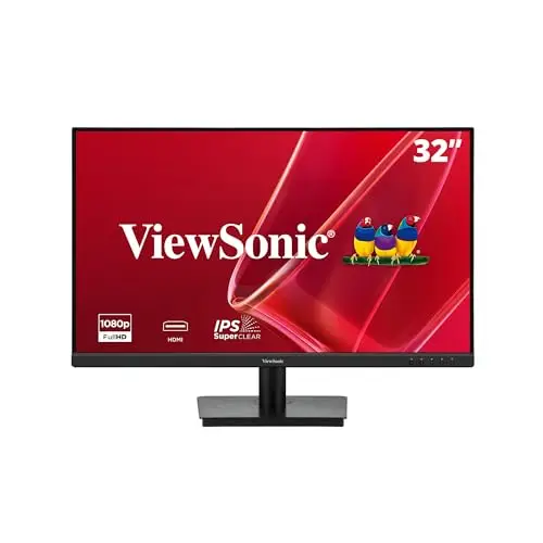 ViewSonic VA3209M Moniteur 32 Pouces Full HD (1920p x 1080p), Panneau IPS, 75 Hz, 4 ms GTG, Design sans Cadre, Deux Haut-parleurs, HDMI, VGA, 2 Ans de Garantie