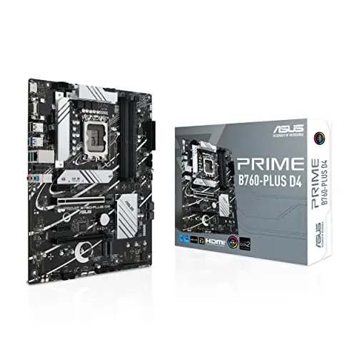 ASUS PRIME B760-PLUS D4 – Carte mère Intel B760 LGA 1700 ATX (DDR4, PCIe 5.0, 3 x PCIe 4.0 M.2, DisplayPort, VGA, HDMI, SATA 6 Gb/s, USB 3.2 Gen 2, Thunderbolt USB4 support, Aura Sync RGB)