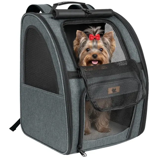 Aystkniet Sac à Dos Transport Chien Chat, Sac Respirant 270° avec 3 Ouvertures, Sac Pliable pour Petit Animal, Rideau Intimité, Support Valise, Voyage Randonnée Camping Plein Air
