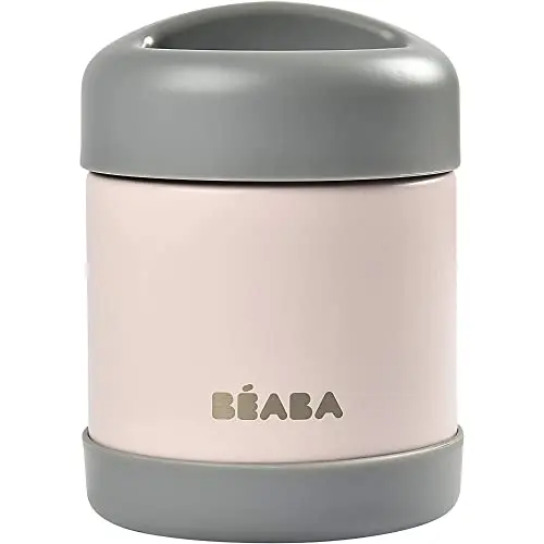 BÉABA, Portion de Conservation Repas Bébé/Enfant, Inox, Isotherme, Conserve Chaud/Froid Aliments, Double parois, 100% hermétique, 300 mL, Dark mist/Light pink