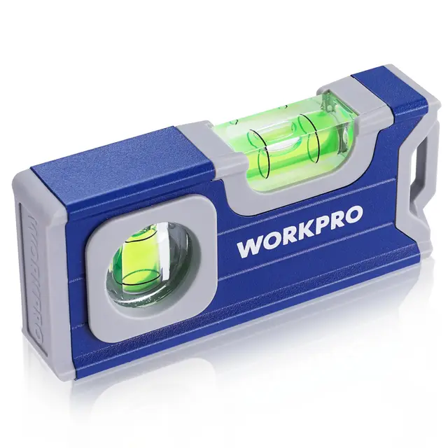WORKPRO Niveau à Bulle Magnétique de Poche 115 mm - Semelle Aluminium - 2 en 1 Mesure Horizontale et Verticale - Rainure en V pour Les Surfaces de Tuyaux et Rond