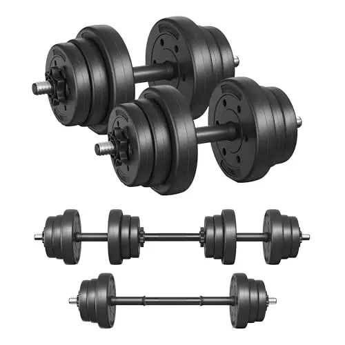 SONGMICS Kit Haltères Musculation, Poids Réglable, Revêtement en Plastique, Fitnesse, Musculation, à la Maison, avec Barre d’Extension Supplémentaire en Acier