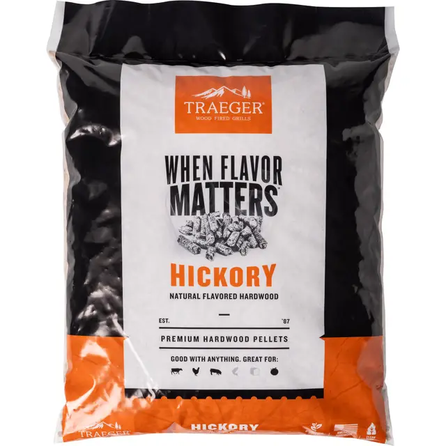 Traeger Grills Hickory Granulés de Bois 100% Naturel pour fumoirs et Grills à granulés, Barbecue, Cuisson, rôti et Grill, Sac de 8,2 kg